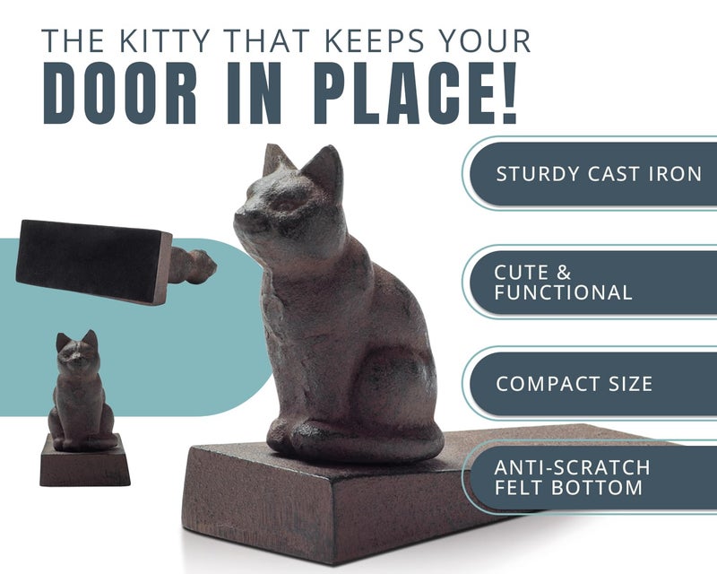 Comfify Vintage Cast Iron Cat Door Stop â€“ One Decorative Wedge with Felt Bottom â€“ Rust Brown Finish - Image 2